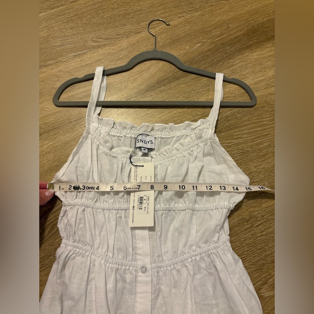 NWT SNDYS linen ruched strappy mini dress in white - Picture 8 of 10